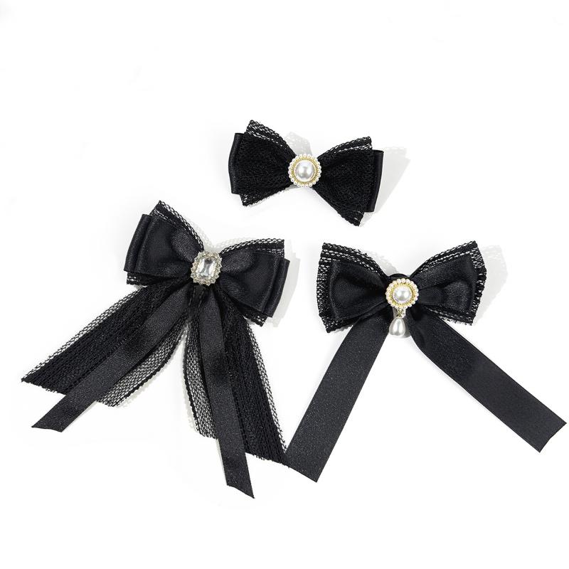 Черная кружевная атласная лента жемчужная брошь-бант галстук в стиле колледжа женская булавка на воротник рубашки украшение для одежды аксессуары