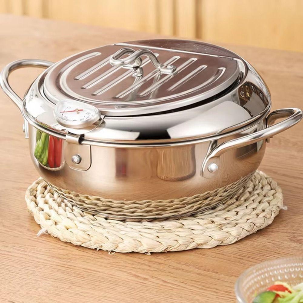 2.2/3.2/4.2L Deep Frying Pot with Thermometer Fryer Pot Mini Cooking Fryer  French Fries Frying
