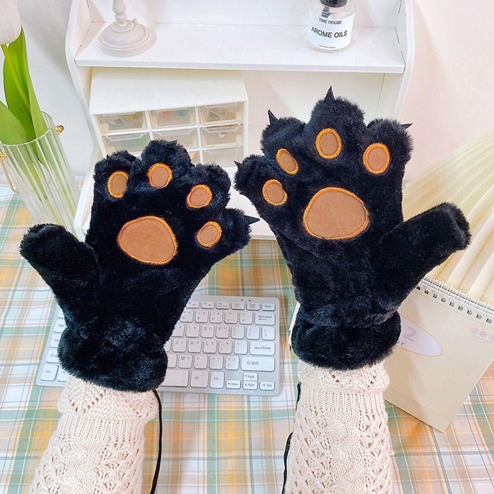 Fluffy Warm Gloves Flush Cat Paw Gloves Hanging Neck Mittens Bear Paw Gloves Female Winter Gloves