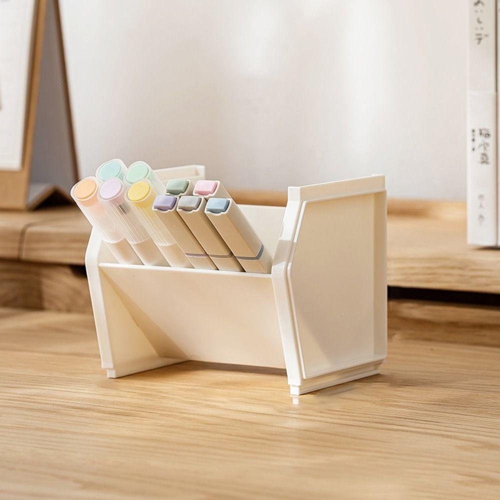 Quadrate Pen Container Plastic Stationery Storage Box Portable Pencil Holder  Office