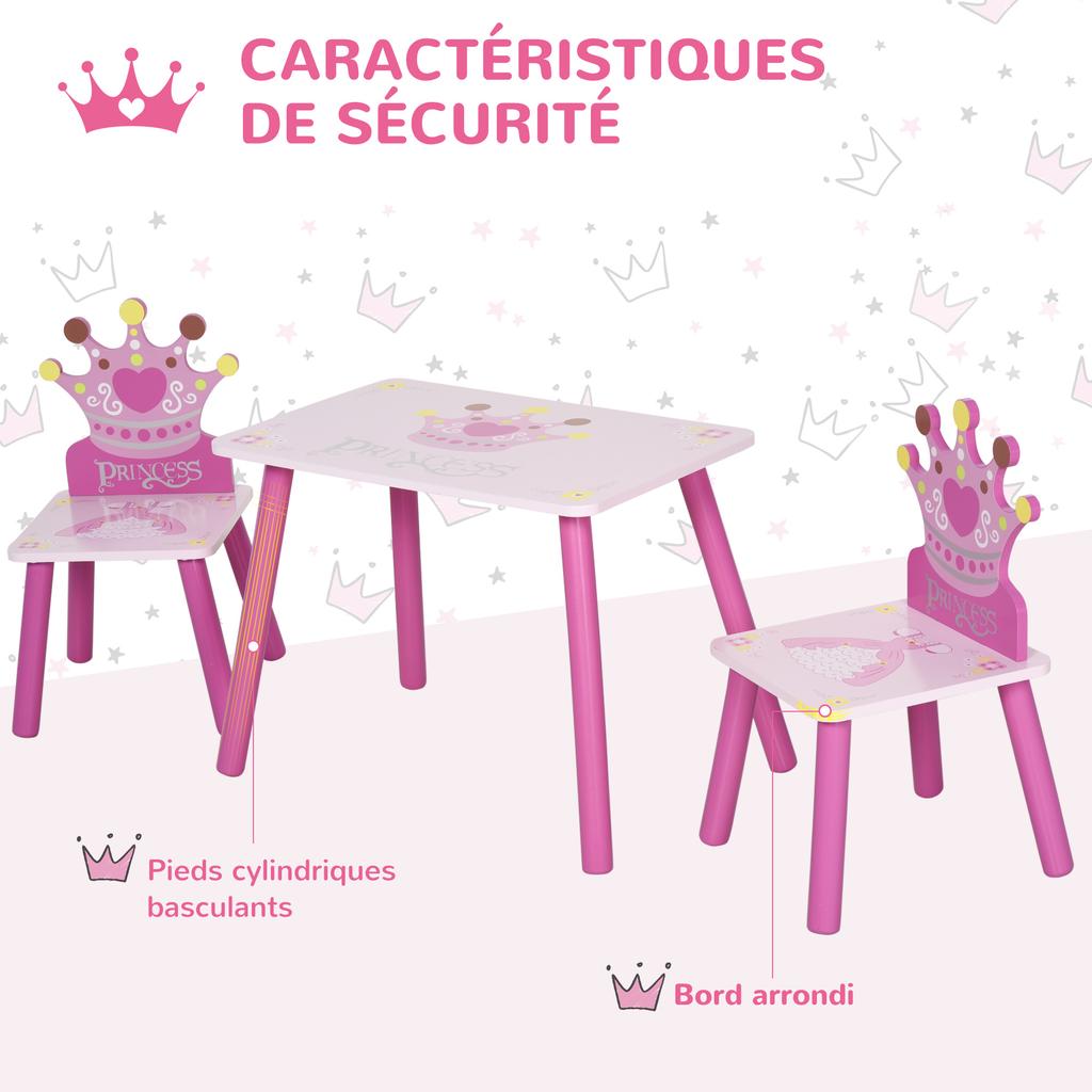 3 Pcs Kids and Table Chair Set Princess & Crown Theme Home Furniture Pretty Gift 2-4 Years Pink