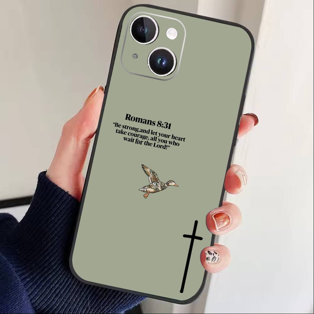 Библейский стих Иисус Христос Христианский чехол для телефона для iPhone 16,15,14,13,12,17,Pro Max,Plus Силиконовый черный чехол