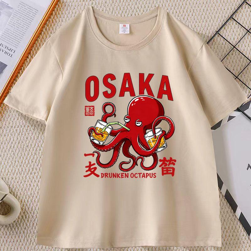 Japanese Street Food T-shirt Osaka Dotonbori Octopus Printed Tshirt Takoyaki Anime Short Sleeve Tees Round Neck Summer Clothes