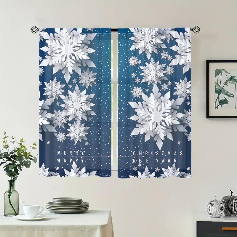 Набор из 2 рождественских бумажных вырезок Снежинки Шторы Затеняющие Подходит для гостиной спальни кухни Домашний декор Штора для Изготовлена из полиэстера