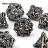 7 шт. серебряный лист цветок металлические игральные кости набор полых металлических многогранных кубиков подходит для ролевой ролевой игры, настольной игры, карточной игры