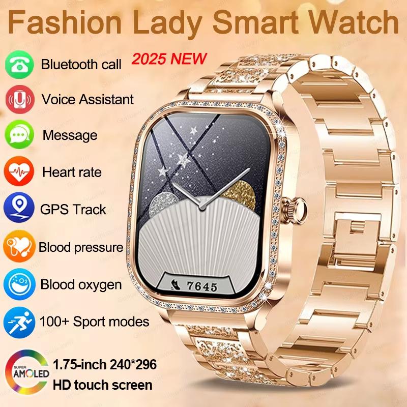 2025 New Fashion Smart 1.75" HD Display Watch Women AMOLED Curved Screen IP68 Waterproof Health Call Smartwatch Apple Watch Ladies for Lady Gift