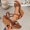 Retro Buckle Decor Wedges Sandals Women Plus Size Ankle Strap Thick Sole Non Slip Casual Shoes Summer Chunky Platform Sandalias