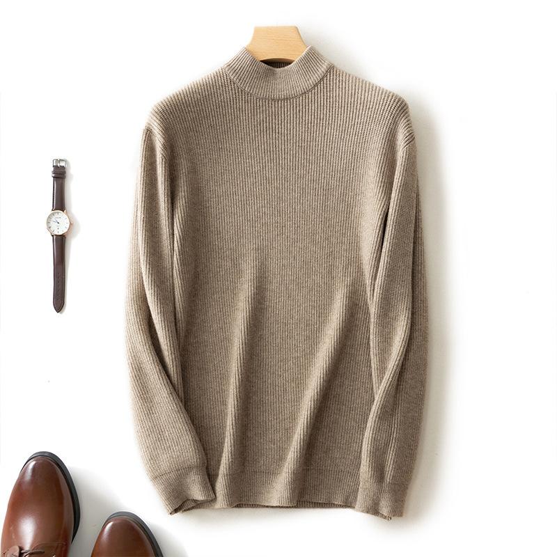Мужской свитер с полувысоким воротником, утолщенный, теплый, облегающий, базовый трикотажный свитер с длинными рукавами, осенне-зимний, деловой