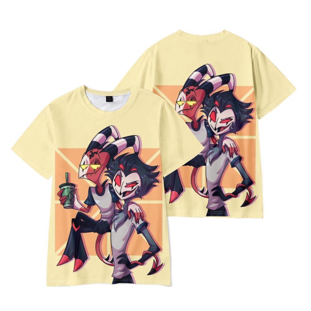 Helluva Boss Аниме Женщины Мужские футболки Рубашка с рисунком Мультфильм Печатный О-образным вырезом Негабаритные с короткими рукавами Модная мужская одежда Уличная одежда