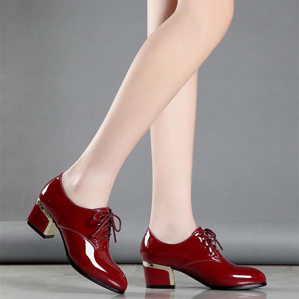 Female Fashion Black Shining High Quality Square Heel Autumn & Winter Boots Women Wine Red Cool Shoes Botas Femininas G9004