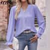 Женские модные повседневные весенне-осенние однотонные блузки и рубашки с v-образным вырезом и длинным рукавом с принтом