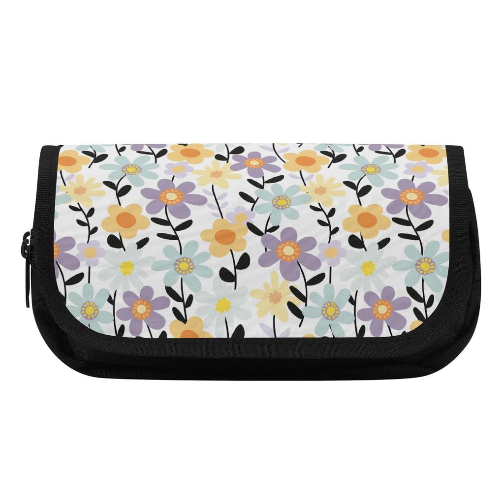 Pencil Bag 300D Polyester Double Layer Double Zipper with Two Compartments for Pens Ruler Scissors Students for Daily School Use