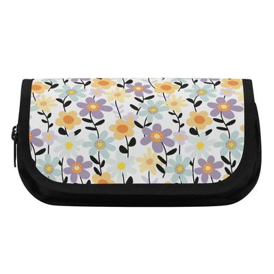Pencil Bag 300D Polyester Double Layer Double Zipper with Two Compartments for Pens Ruler Scissors Students for Daily School Use