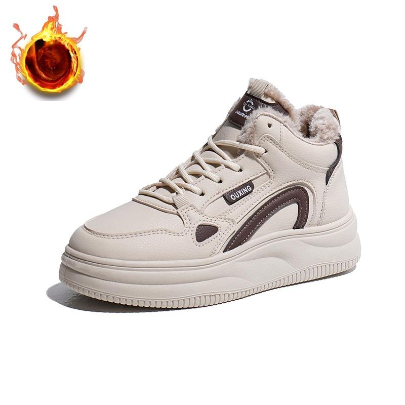 Женские зимние теплые кроссовки на толстой платформе с подкладкой из искусственного меха, прогулочные туфли, нескользящие, со шнуровкой, из искусственной кожи, повседневные кроссовки для папы с подкладкой из флиса для женщин