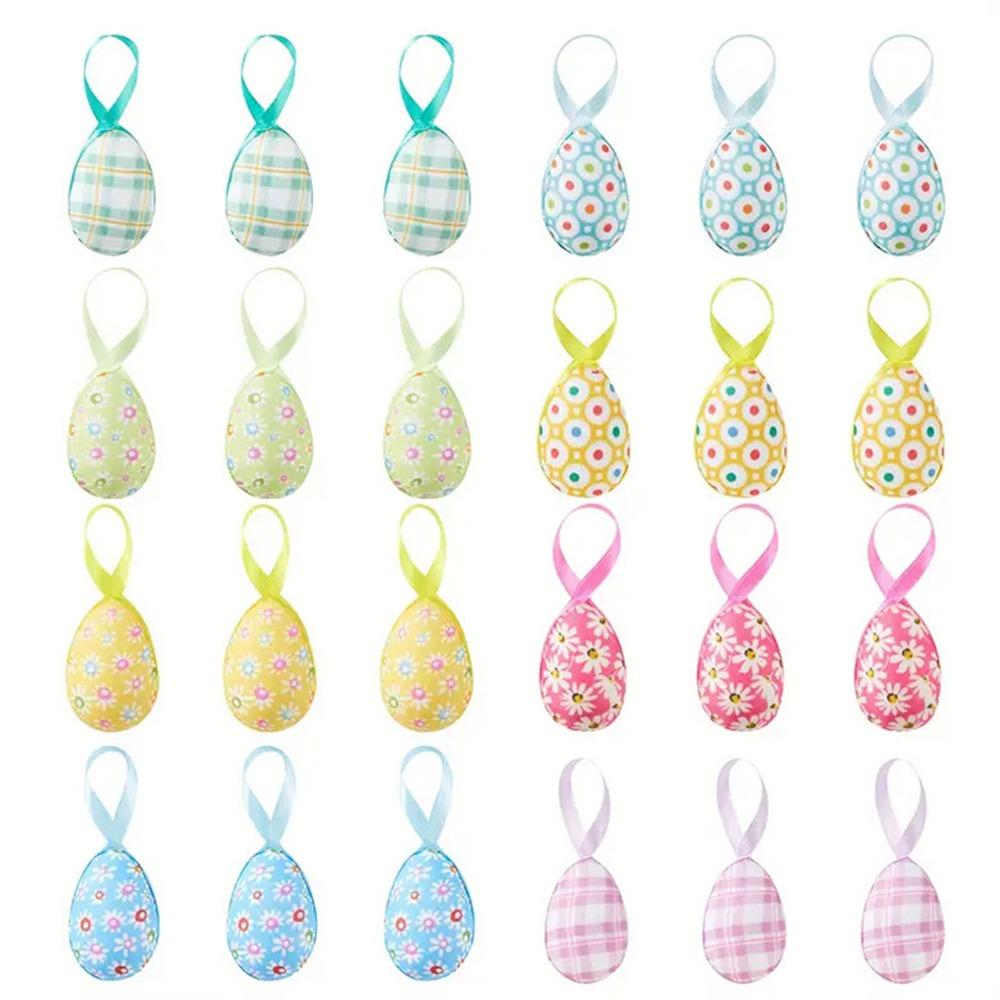 24Pcs Multicolor Easter Egg Ornaments Cute DIY Craft Foam Easter Eggs Decorative Hanging Ropes Hanging Ornaments Kids Gifts