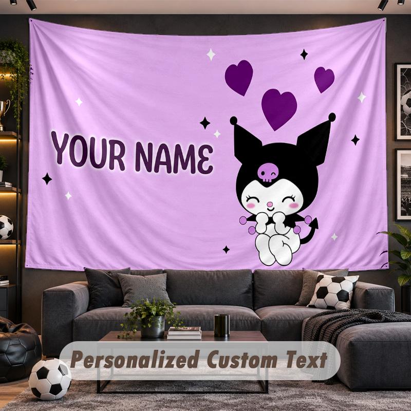 Kuromi Personalized Tapestry Support Custom Name, Wall Art Home Decoration