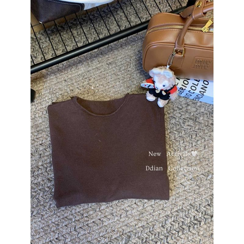 Простая базовая трикотажная футболка с круглым вырезом для женщин, осенне-зимняя, повседневная, свободного кроя, для ношения под низ, свитер с подвернутыми краями