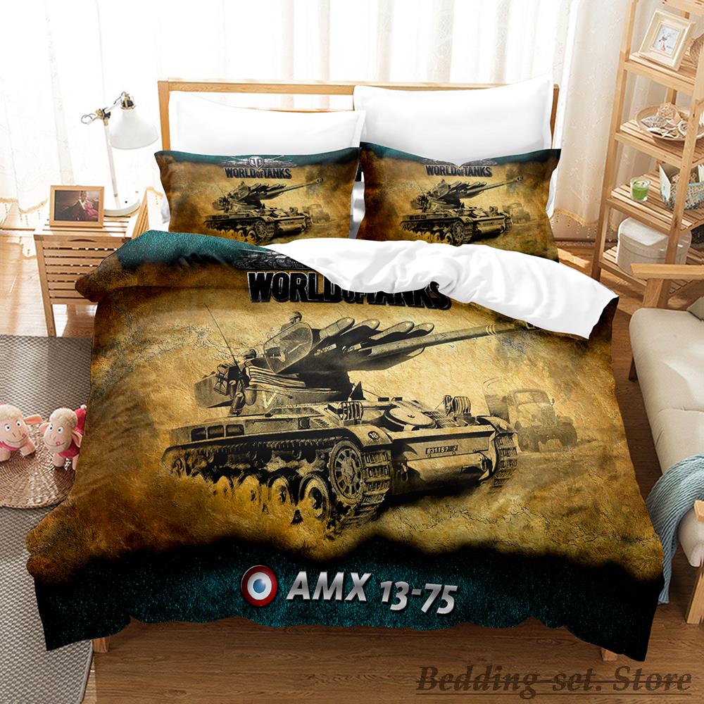 Комплект постельного белья Game World Of Tanks Single Twin Full Queen King Size Bed Set Adult Kid Bedroom Duvetcover Sets Anime Bed