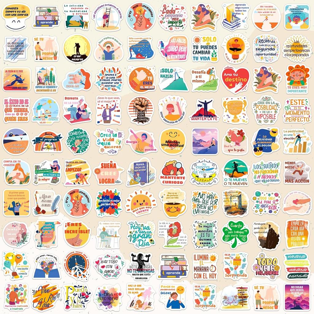300PCS Spanish pirational Stickers for Students Teachers, Motivational Spanish Stickers for Kids Teens Adults, Positive Quote Sticker for Water