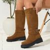 Autumn and Winter Casual Medium Heel Flat Bottom Large Size Versatile Suede Tall Women's Boots