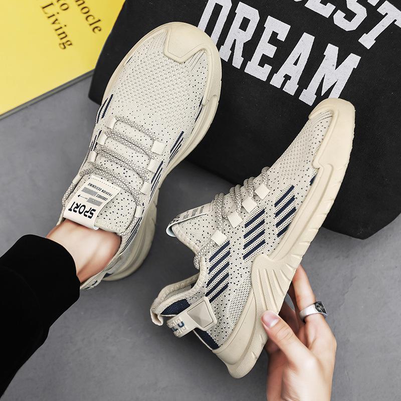 Мужская обувь Fly Woven для бега, молодежная, низкая, дышащая, корейская мода, на шнуровке, повседневная, сетчатая обувь