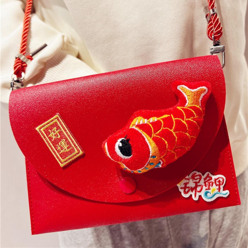 Chinese Plush Koi Lucky Money Packet Cross Body Lion Dance New Year Money Envelope  Party Gifts