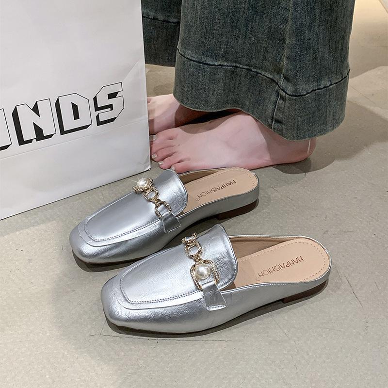 Тапочки Baotou, женская летняя одежда, весна 2025, новые туфли Lazy Muller с квадратной головкой, плоские одинарные туфли, полутуфли