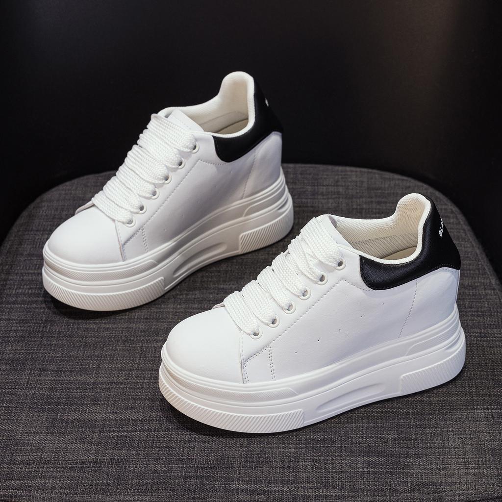 Leather Inner Height Increase White Shoes Women's Spring New Versatile Thick-soled Muffin Shoes Lightweight Small Board Shoes