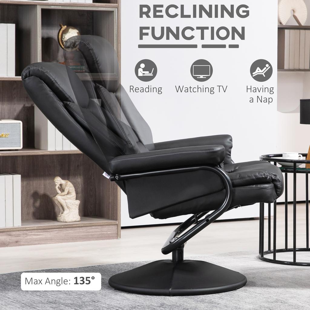 Swivel Recliner Chair with Footstool, PU Leather Recliner Armchair with Ottoman, Steel Base, Upholstered Reclining Chair for Living Room, Bedroom