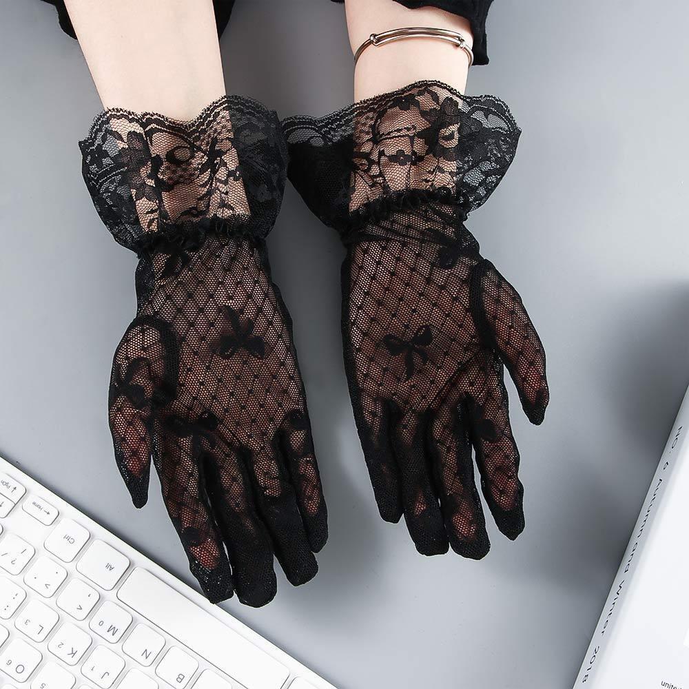 Transparent Bow Short Sunscreen Lace Gloves Mesh Tulle Mittens Fashion Bridal Gloves Women