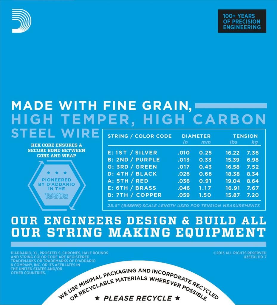 Струны для электрогитары, никель, обычные, легкие, набор из 10 штук D'Addario .010-.059 EXL110-7 []