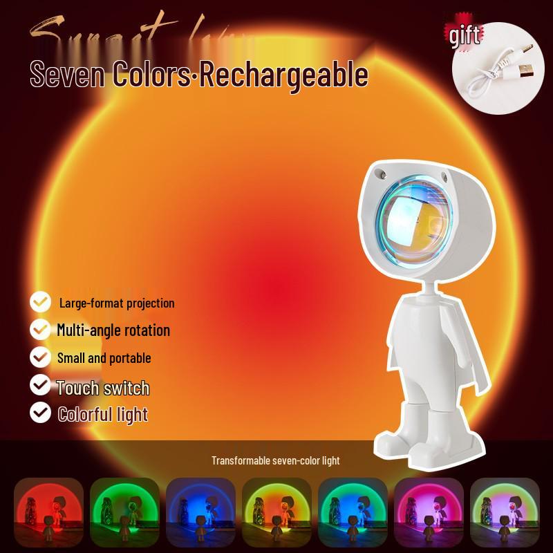 Проектор-светильник 'Закат Астронавта' - Радужная Ночь и Атмосферная Лампа для Спален и Фотографий