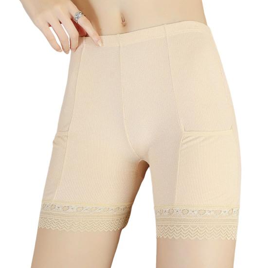 Women Safety Pants High Elasticity Solid Color Seamless Lace Anti-exposure