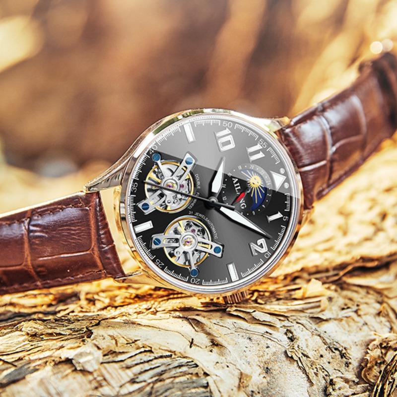 AILANG Мужские часы Новые тенденции Полые Ellow Boil Механические часы Мужские полностью автоматические часы