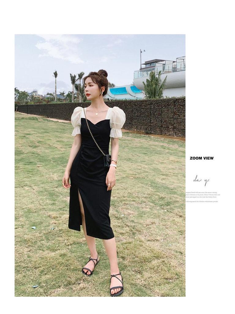 Женское летнее черное облегающее платье миди с короткими рукавами 2021 года