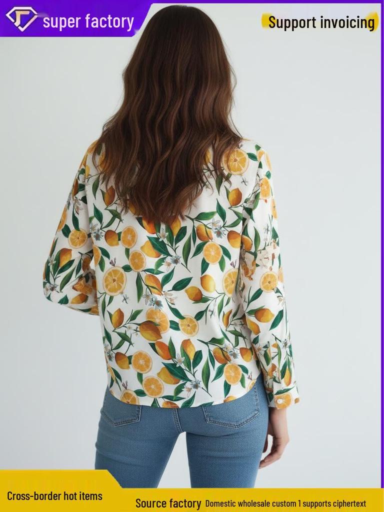 2026 Оранжевый Элемент Нишевый Дизайн Свободная Рубашка с Длинным Рукавом для Весны/Лета