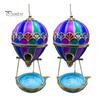 Decorative Hanging Bird Feeder Stained Glass Hot Air Balloon Fountain, with Water Fountain Bowl for Birds Tray, Vintage Bronze Outdoor Garden