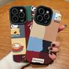 Vertical Grain Leather Shell Cute Cartoon Printed Cover Patterned Soft Silicone Case with Camera Lens Full Protection for iPhone
