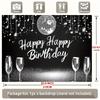 Happy Birthday Silver Design, 1pc Polyester Party Backdrop Banner, Photo Booth Background, Wall Decor