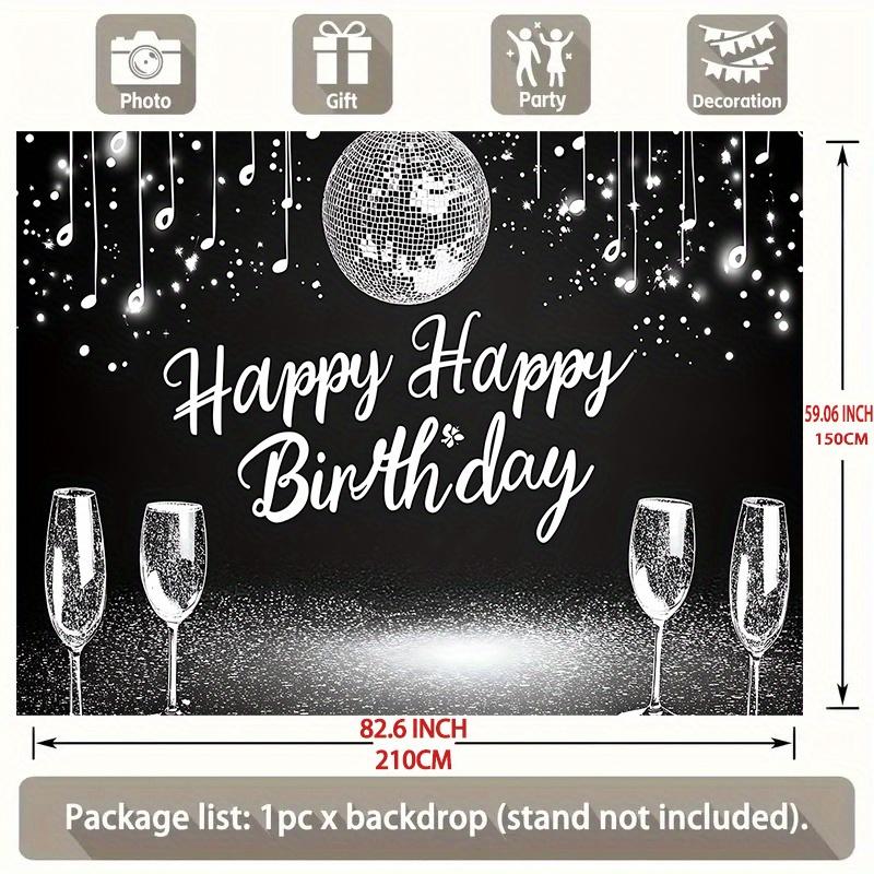 Happy Birthday Silver Design, 1pc Polyester Party Backdrop Banner, Photo Booth Background, Wall Decor