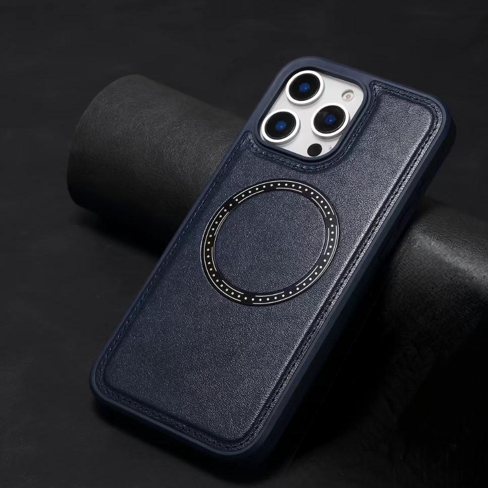 Чехол из натуральной кожи с магнитным кольцом для iPhone 17 Pro Max/16 - Простой противоударный защитный чехол