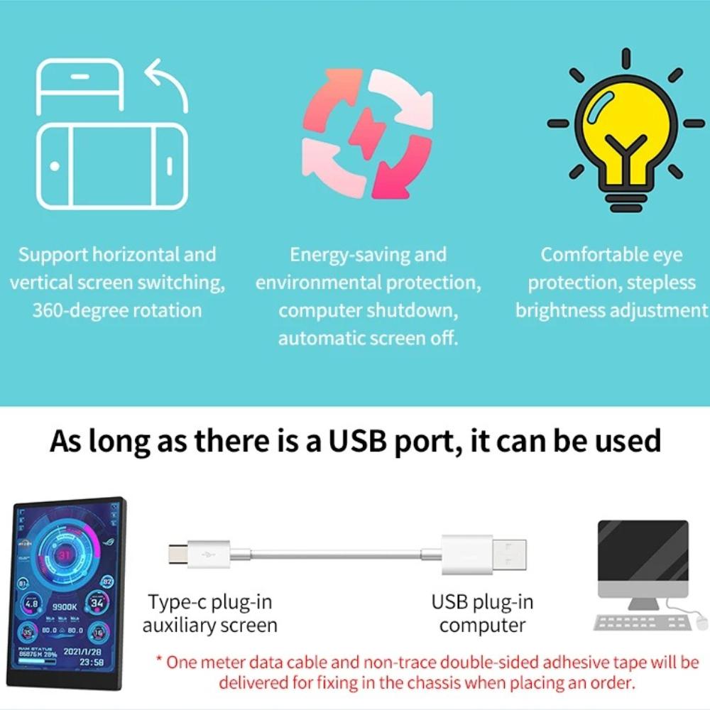 3,5-дюймовый IPS-монитор USB Type-C, 320×480, для отображения статуса ЦП, ГП, ОЗУ, HDD в AIDA64 для Windows 10/11