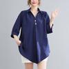 Летняя однотонная свободная блузка с коротким рукавом, женская повседневная льняная рубашка для похудения с воротником-лацканами