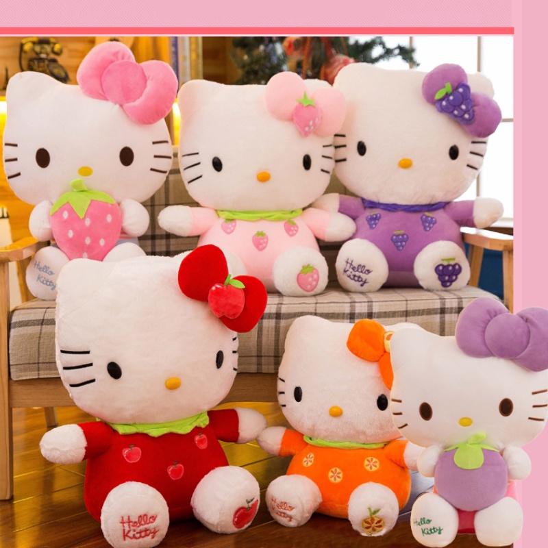 Soft And Fluffy Hello Kitty Cat Plush Toy With Strawberry And Grape Design