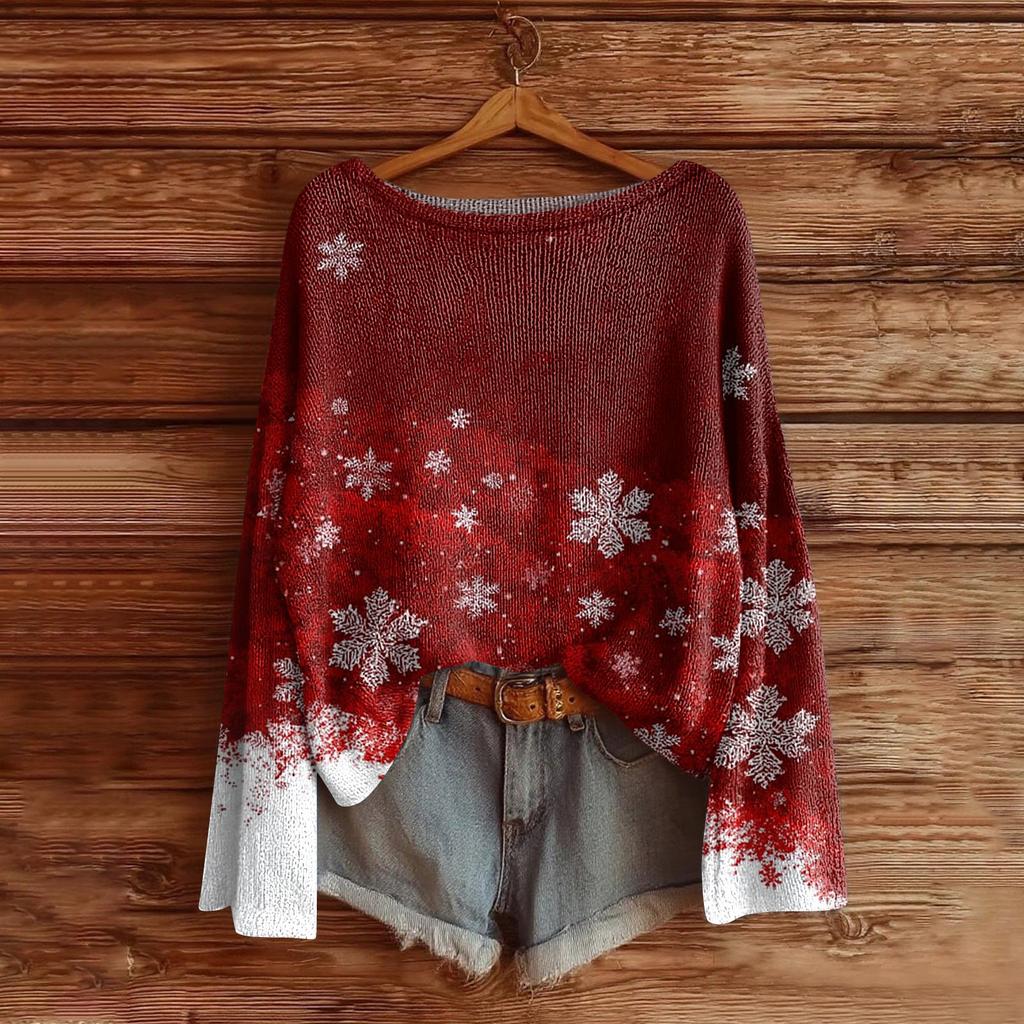 Women's Fashion Long Sleeve Christmas Snowman Snowflake Print Jacket Cardigan