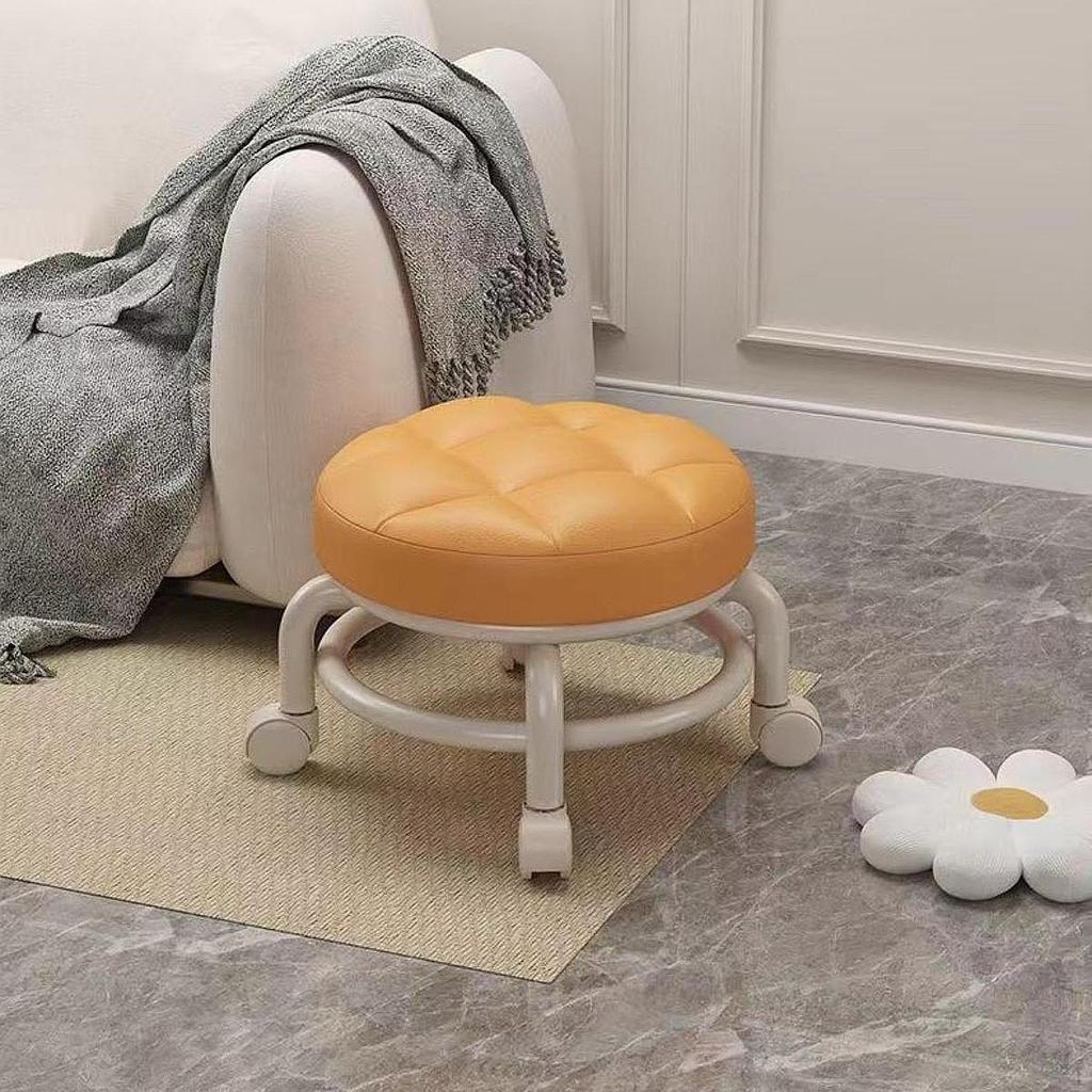 Low Roller Seat Rolling Stool Modern Sturdy PU Leather with Swivel Caster for Garage Porch