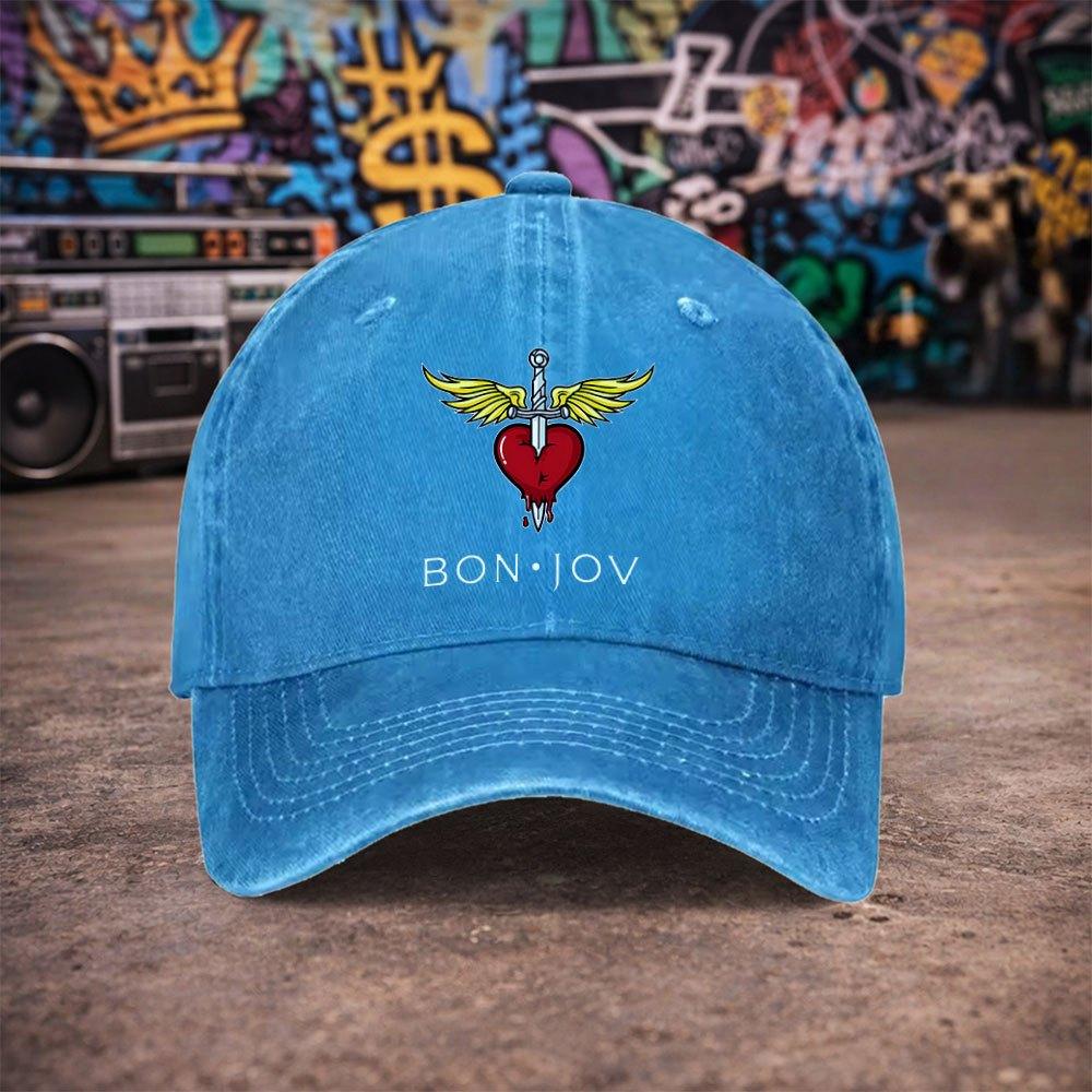 Bon Jovi Vintage Washed Baseball Cap Unisex Mens Trendy Fun Print Hat Multiple Colors