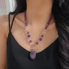 Vintage Natural Lavender Purple Natural Amethyst Necklace Design Sense Beaded Pendant Collarbone Chain