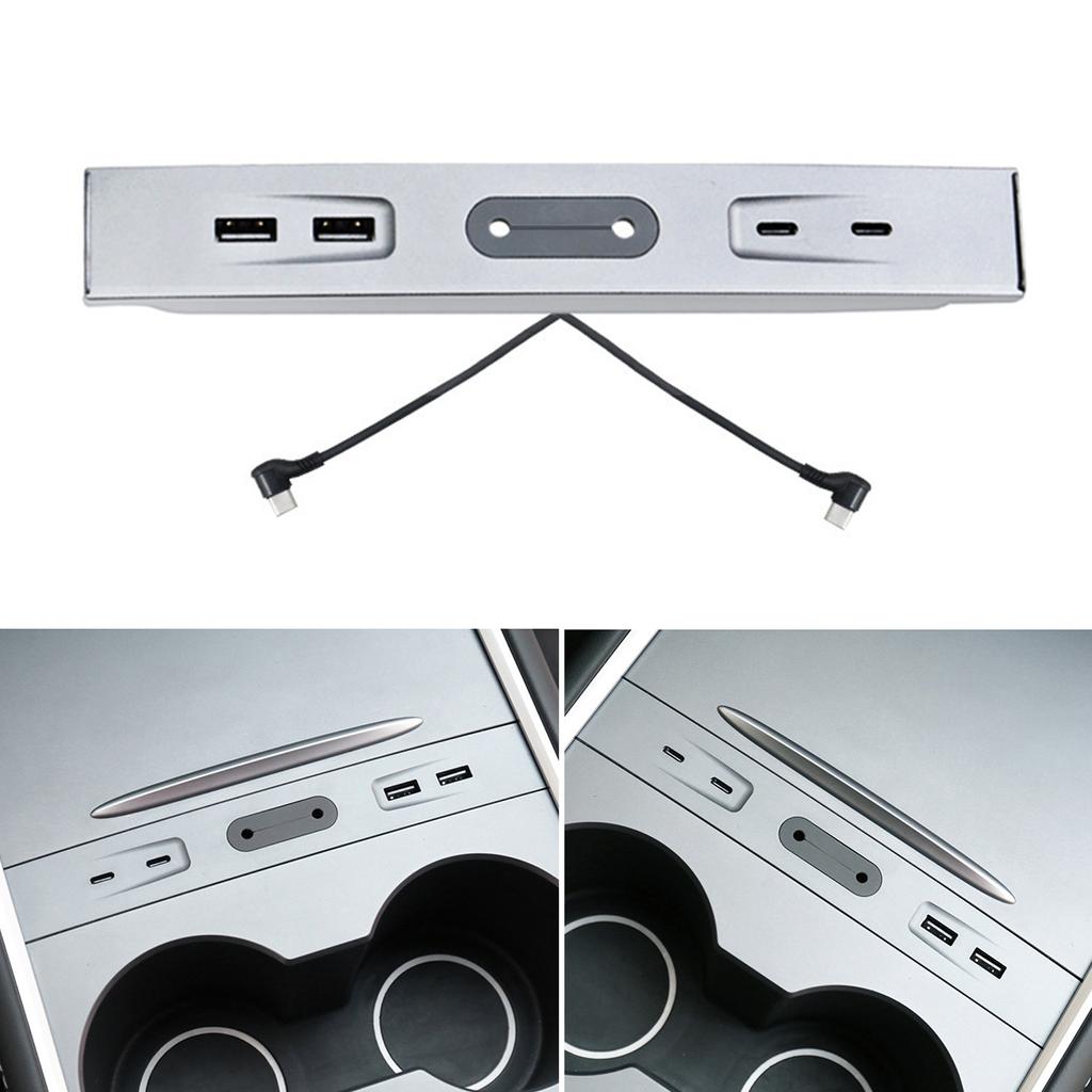 For Car 3/Y Center Console Glovebox USB Hub Port Charging Data Transfer Adapter Docking Station Expansion SplitterPart