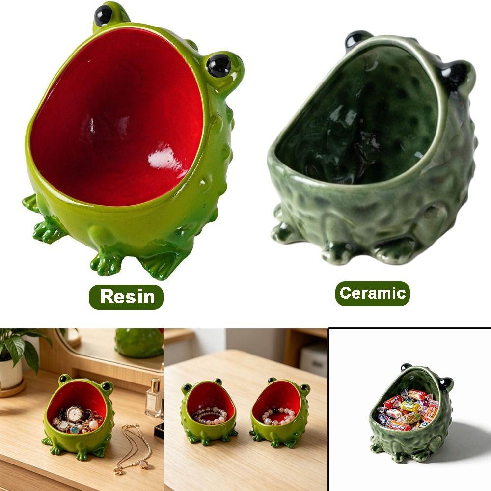 Glossy Finish Animal Jewelry Organizer Ceramic/Resin Frog Storage Bowl  Vanity Table Decor